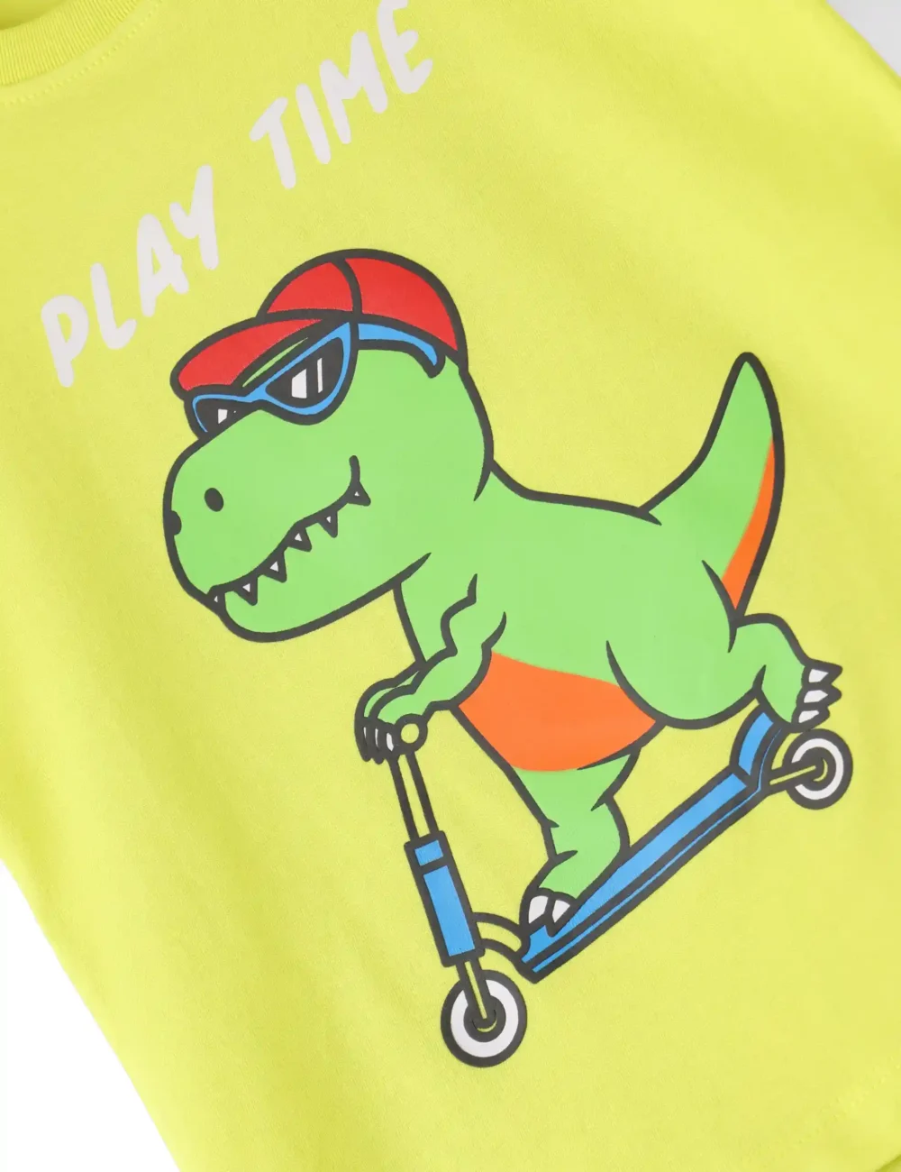 Boys Cotton T-Shirt | Skating Dino | Lime | 2-6Y