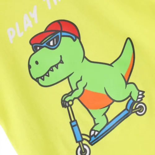 Boys Cotton T-Shirt | Skating Dino | Lime | 2-6Y