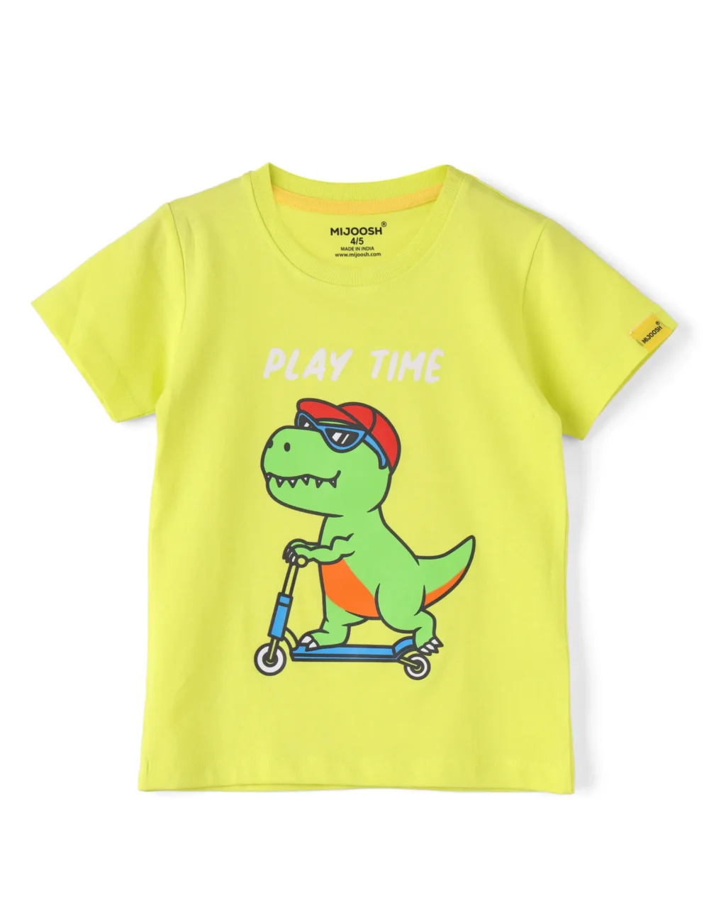 Boys Cotton T-Shirt | Skating Dino | Lime | 2-6Y