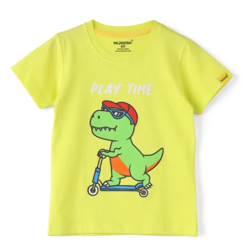 Boys Cotton T-Shirt | Skating Dino | Lime | 2-6Y