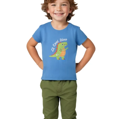 Boys Cotton T-Shirt | Lil Cool Dino | All Aboard Blue | 2-6Y