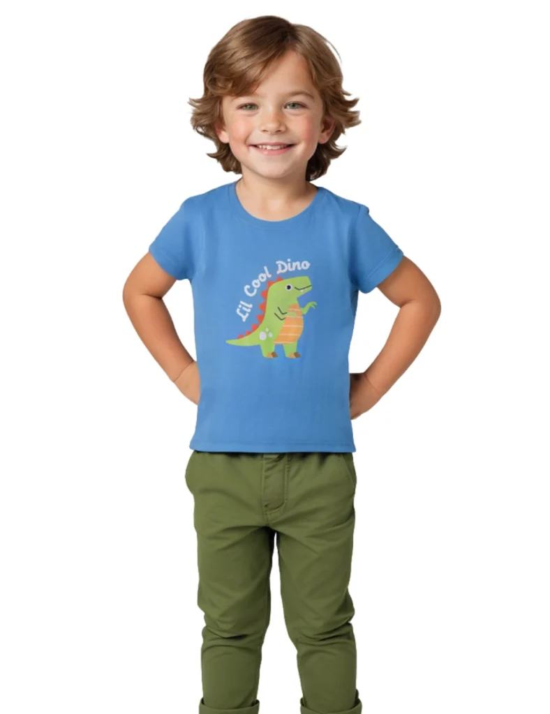 Boys Cotton T-Shirt | Lil Cool Dino | All Aboard Blue | 2-6Y