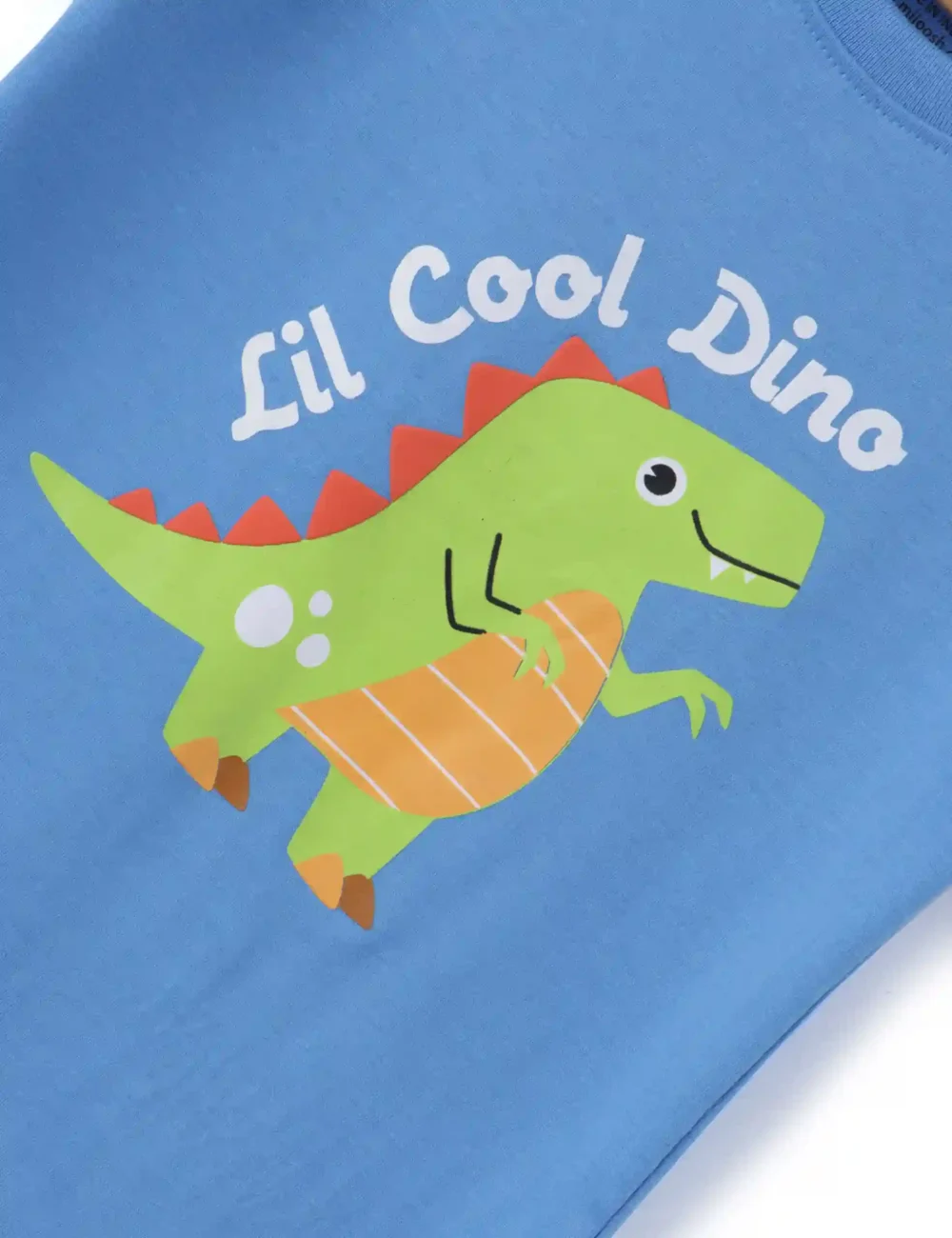 Boys Cotton T-Shirt | Lil Cool Dino | All Aboard Blue | 2-6Y