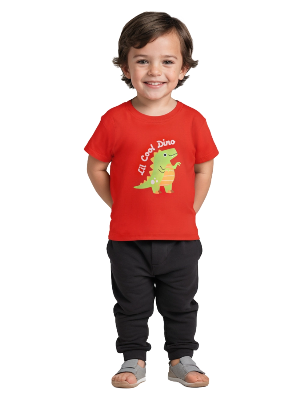 Boys Cotton T-Shirt | Lil Cool Dino | Fiery Red | 2-6Y