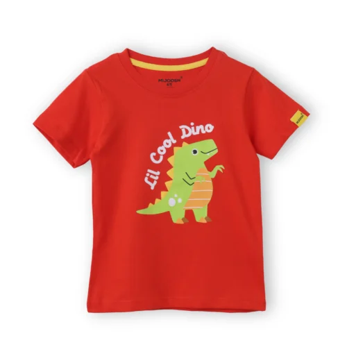 Boys Cotton T-Shirt | Lil Cool Dino | Fiery Red | 2-6Y