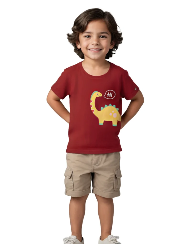 Boys Cotton T-Shirt | Hi Dino | Winery Red | 2-6Y