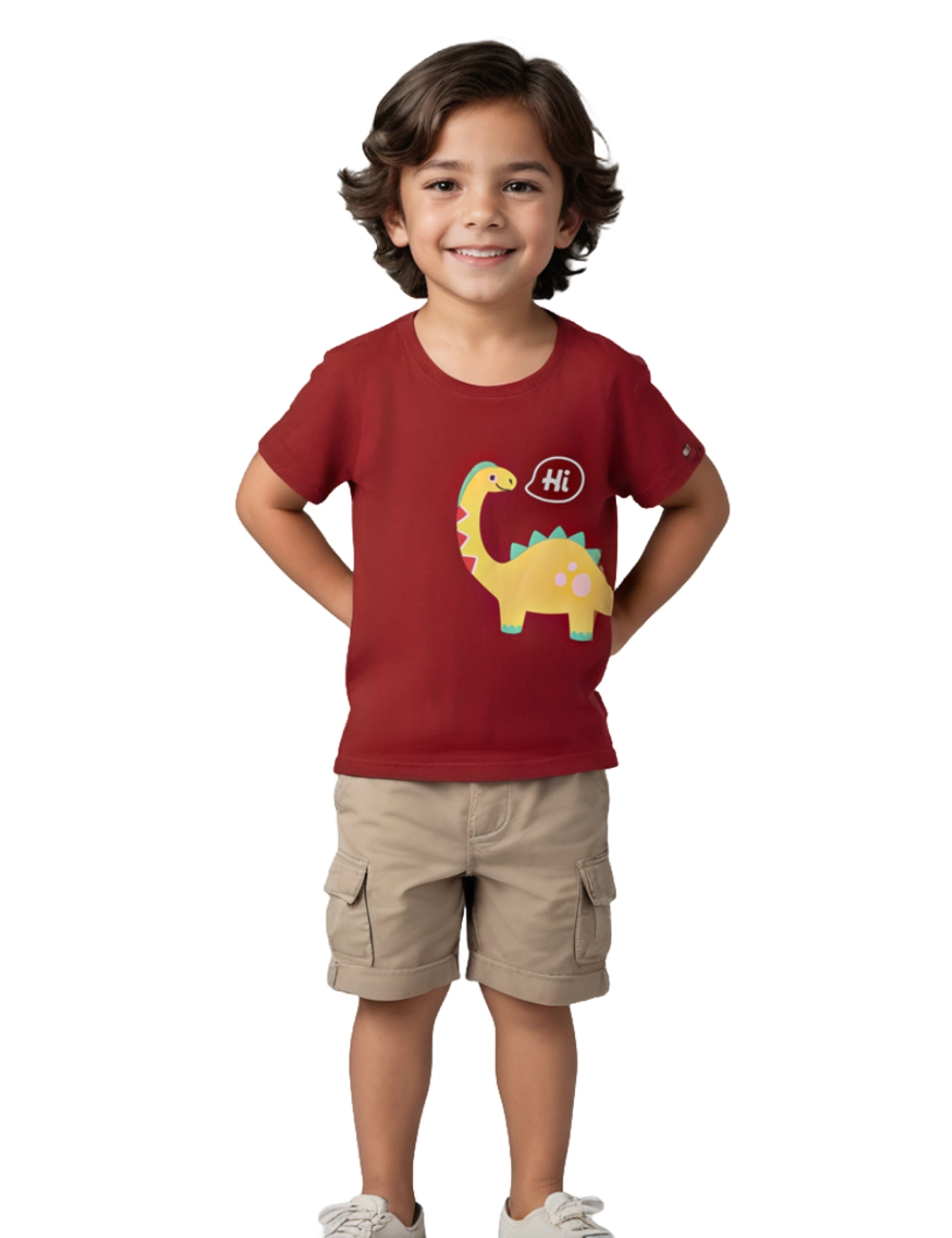 Boys Cotton T-Shirt | Hi Dino | Winery Red | 2-6Y