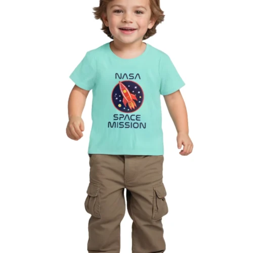 Boys Cotton T-Shirt | Space Mission | Biscay Green | 2-6Y