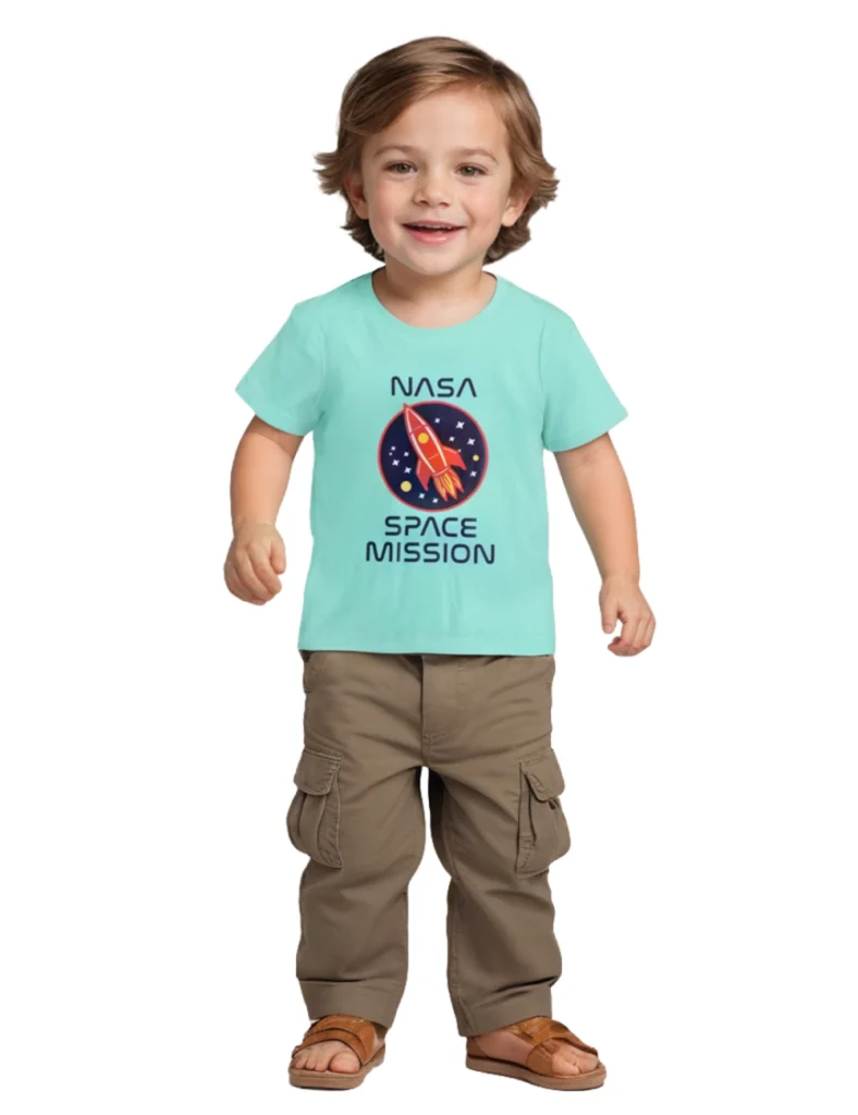 Boys Cotton T-Shirt | Space Mission | Biscay Green | 2-6Y