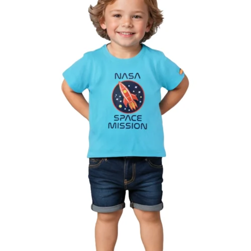 Boys Cotton T-Shirt | Space Mission | Scuba Blue | 2-6Y