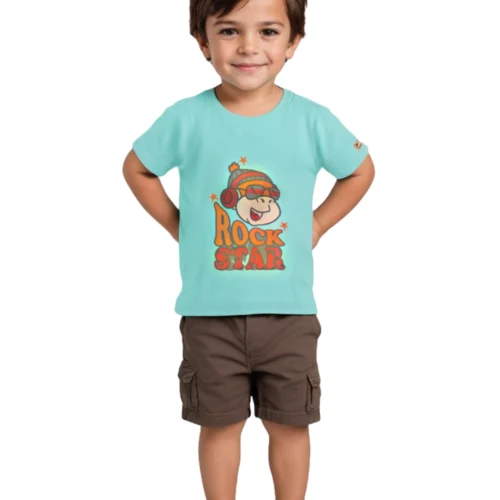 Boys Cotton T-Shirt | Rock Star | Biscay Green | 2-6Y