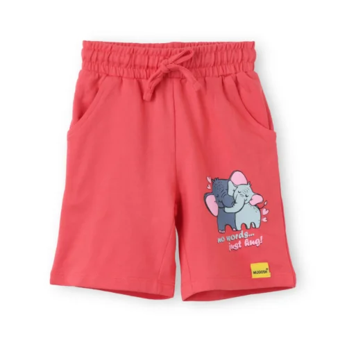 Girls Cotton Shorts | Cute Elephant | Red | 2-6Y
