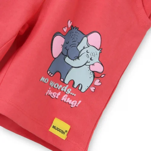 Girls Cotton Shorts | Cute Elephant | Red | 2-6Y