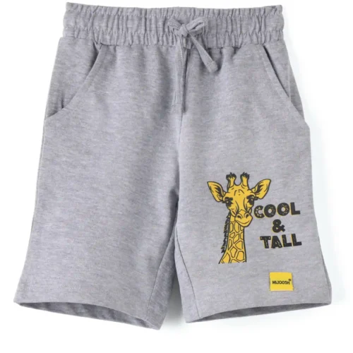 Girls Cotton Shorts | Giraffe | Grey Melange | 2-6Y