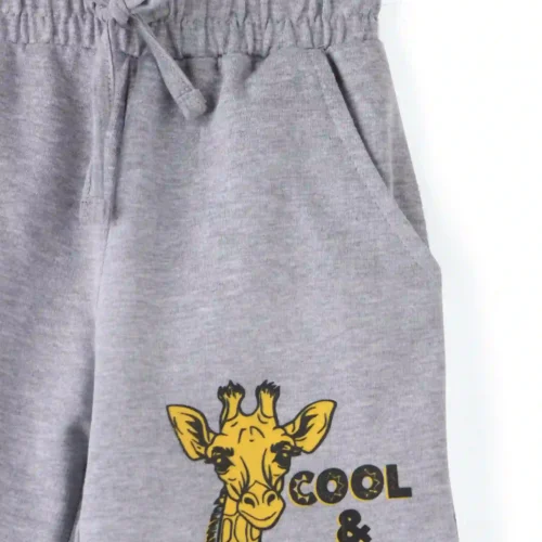Girls Cotton Shorts | Giraffe | Grey Melange | 2-6Y
