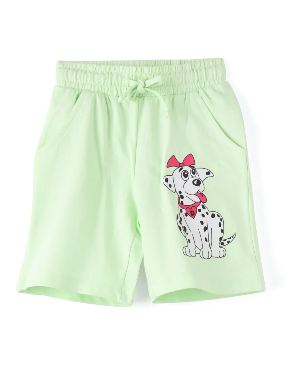 Girls Cotton Shorts | Cute Dog | Green | 2-6Y