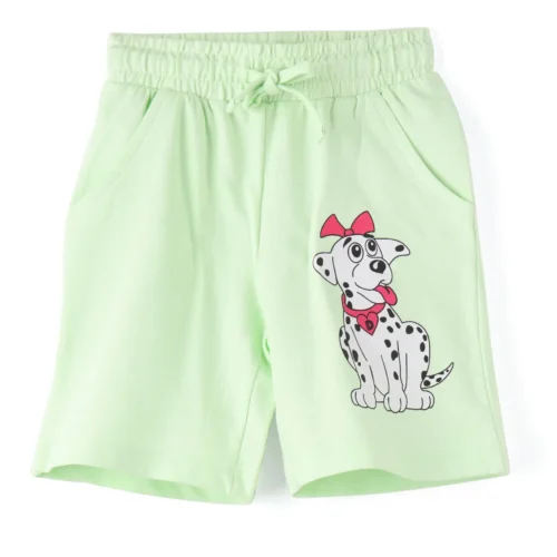 Girls Cotton Shorts | Cute Dog | Green | 2-6Y