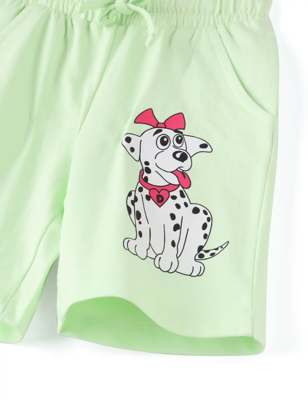 Girls Cotton Shorts | Cute Dog | Green | 2-6Y