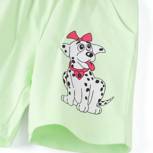 Girls Cotton Shorts | Cute Dog | Green | 2-6Y