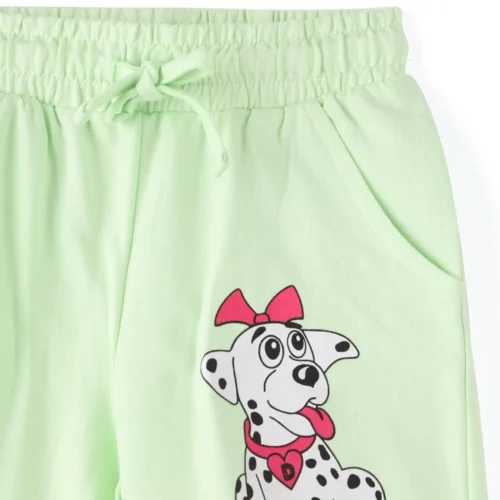 Girls Cotton Shorts | Cute Dog | Green | 2-6Y