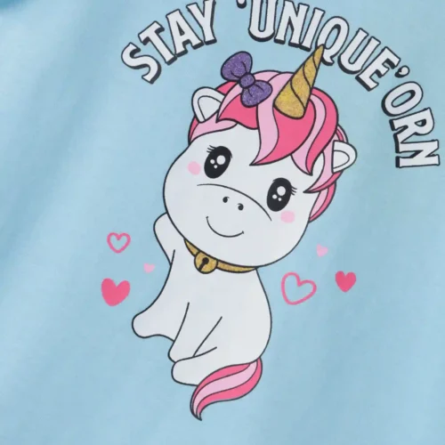 Girls Cotton T-Shirt | Cute Unicorn | Atomizer Blue | 2-6Y