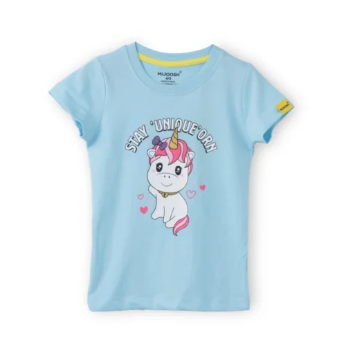 Girls Cotton T-Shirt | Cute Unicorn | Atomizer Blue | 2-6Y