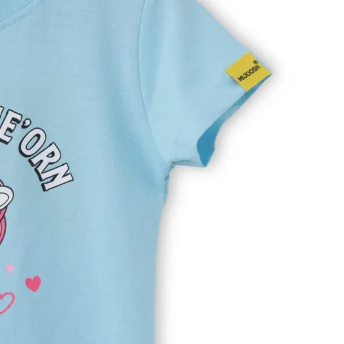 Girls Cotton T-Shirt | Cute Unicorn | Atomizer Blue | 2-6Y