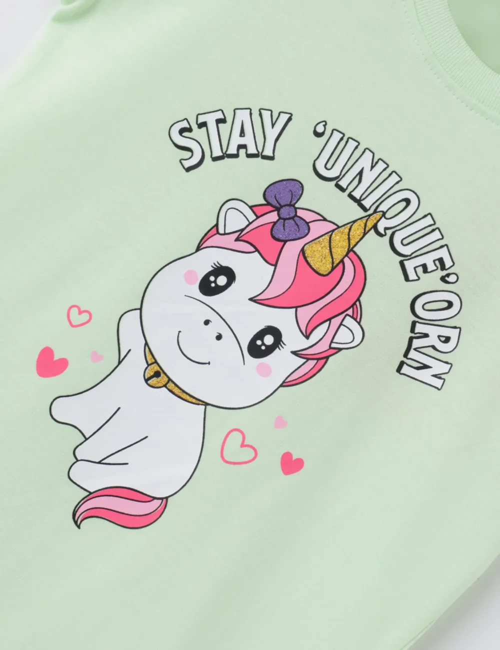 Girls Cotton T-Shirt | Cute Unicorn | Patina Green | 2-6Y