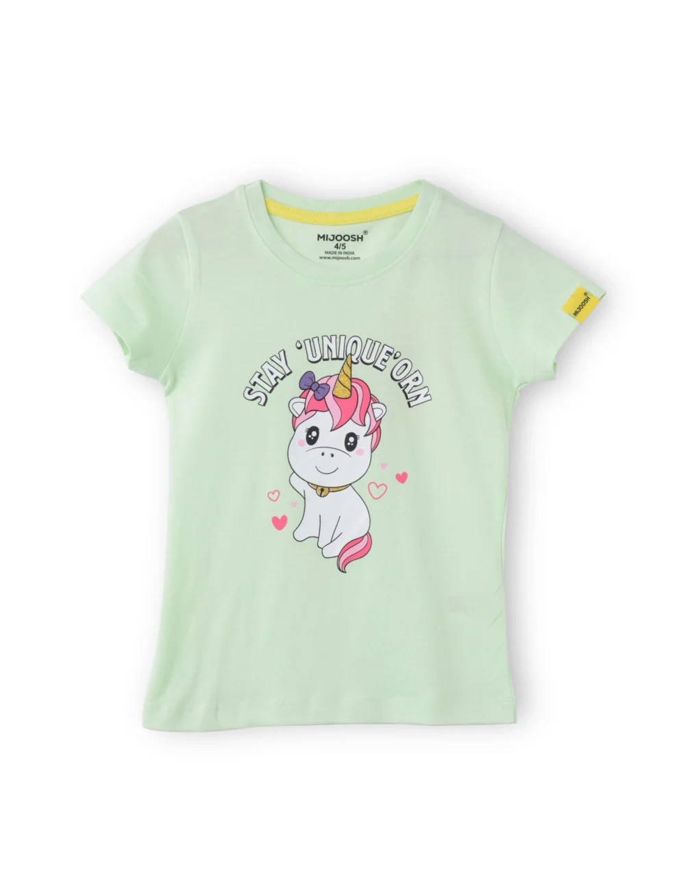 Girls Cotton T-Shirt | Cute Unicorn | Patina Green | 2-6Y