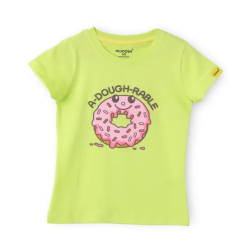Girls Cotton T-Shirt | Donut | Acid Lime Green | 2-6Y