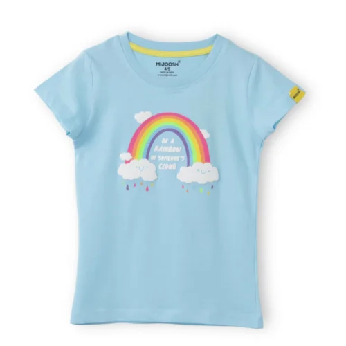 Girls Cotton T-Shirt | Rainbow Cloud | Atomizer Blue | 2-6Y