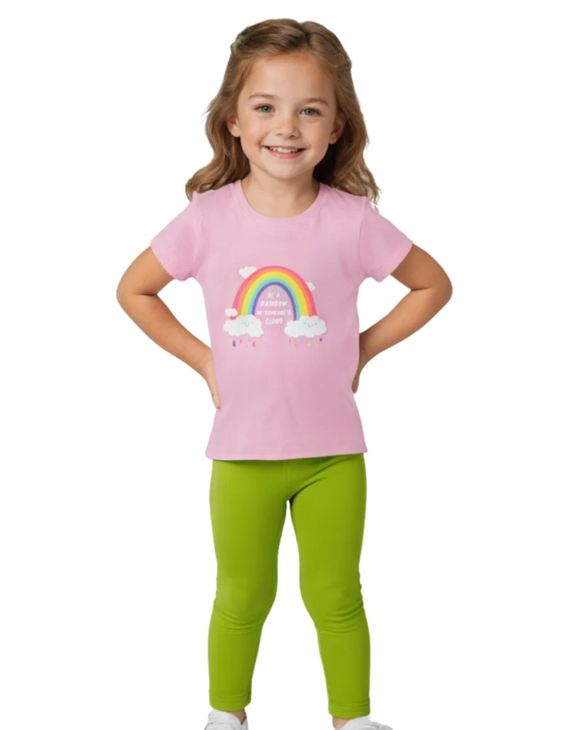 Girls Cotton T-Shirt | Rainbow Cloud | Bon Bon Pink | 2-6Y
