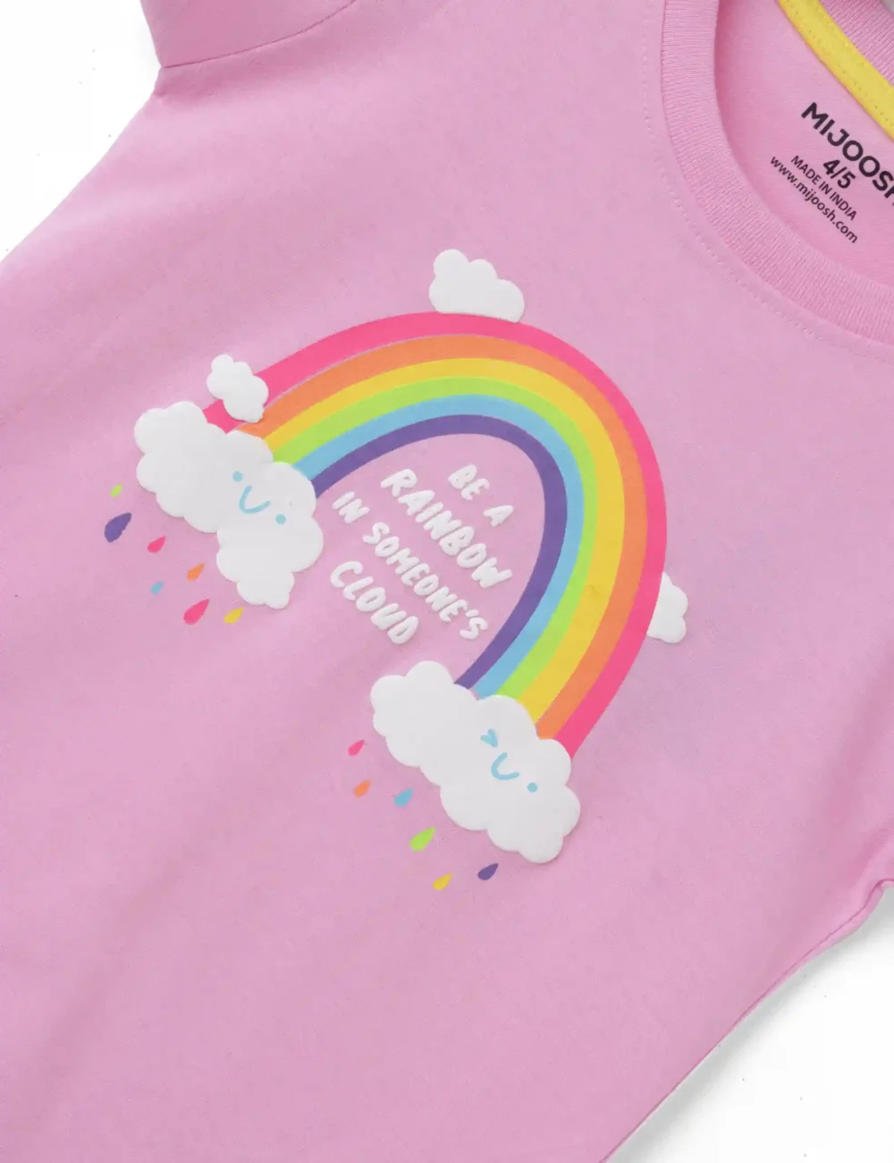 Girls Cotton T-Shirt | Rainbow Cloud | Bon Bon Pink | 2-6Y