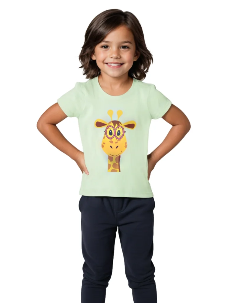 Girls Cotton T-Shirt | Giraffe | Patina Green | 2-6Y