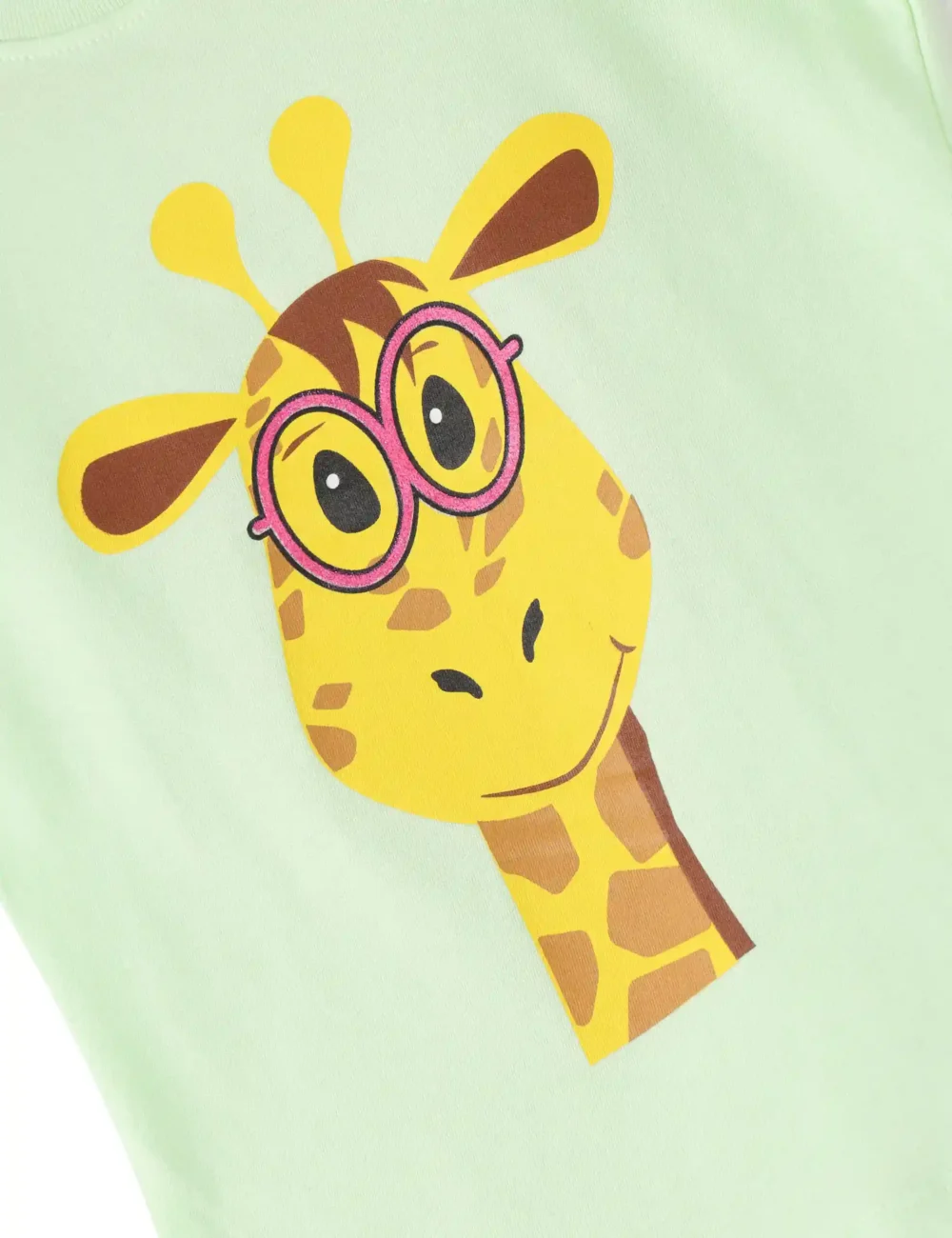 Girls Cotton T-Shirt | Giraffe | Patina Green | 2-6Y