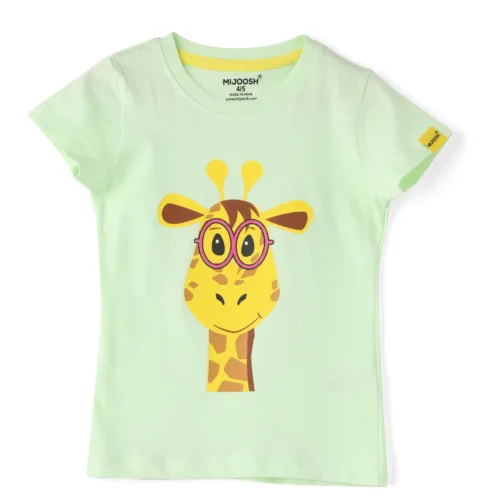 Girls Cotton T-Shirt | Giraffe | Patina Green | 2-6Y