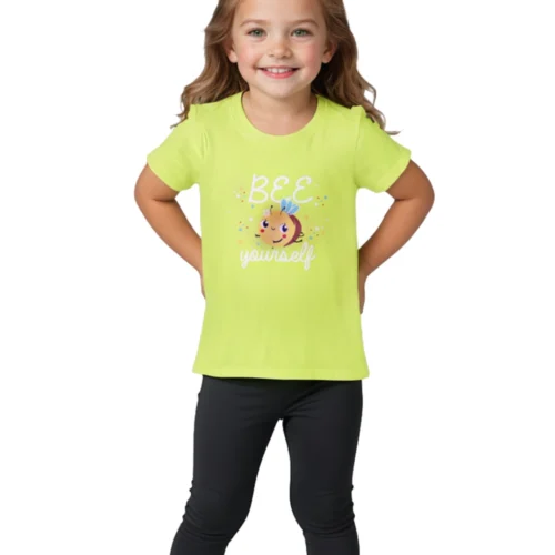 Girls Cotton T-Shirt | Honeybee | Acid Lime Green | 2-6Y