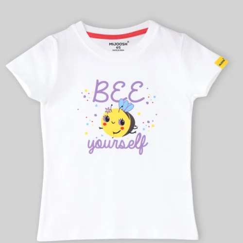 Girls Cotton T-Shirt | Honeybee | White | 2-6Y