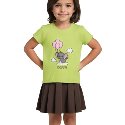 Girls Cotton T-Shirt | Baby Elephant | Acid Lime Green | 2-6Y