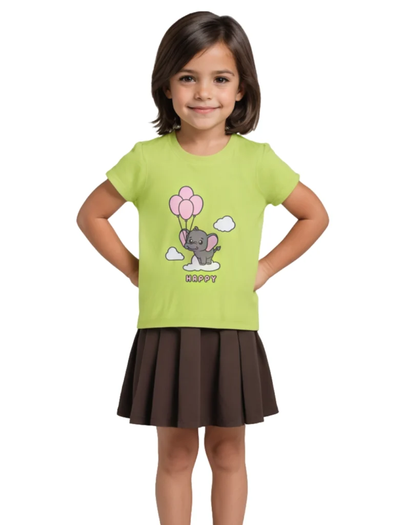 Girls Cotton T-Shirt | Baby Elephant | Acid Lime Green | 2-6Y