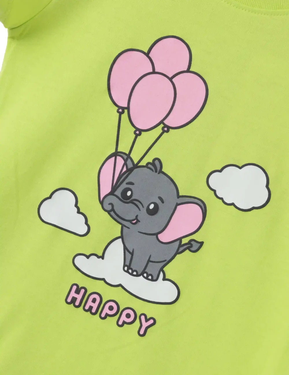 Girls Cotton T-Shirt | Baby Elephant | Acid Lime Green | 2-6Y