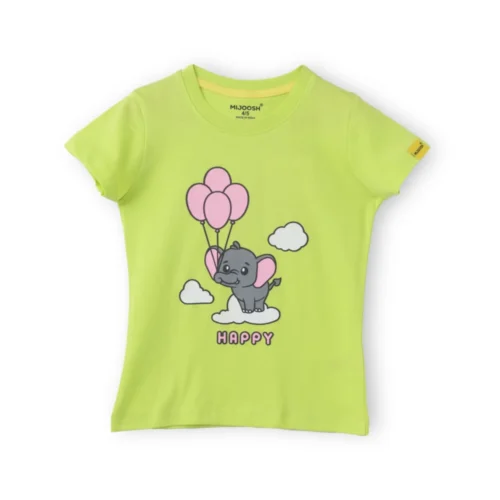 Girls Cotton T-Shirt | Baby Elephant | Acid Lime Green | 2-6Y