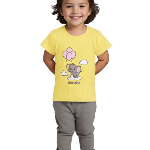 Girls Cotton T-Shirt | Baby Elephant | Blazing Yellow | 2-6Y