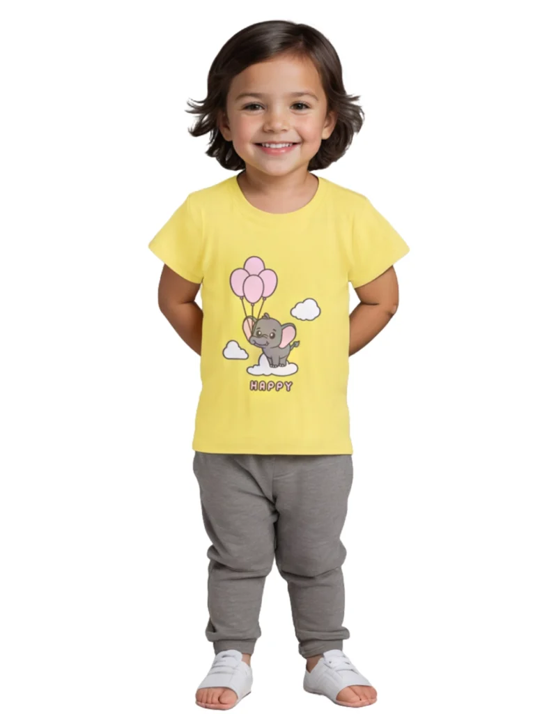 Girls Cotton T-Shirt | Baby Elephant | Blazing Yellow | 2-6Y