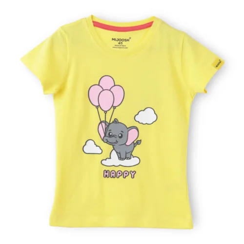 Girls Cotton T-Shirt | Baby Elephant | Blazing Yellow | 2-6Y