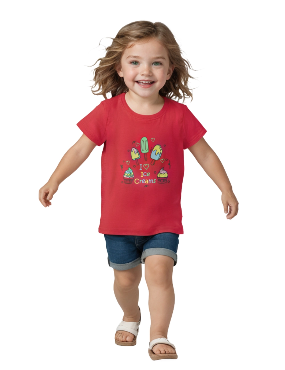 Girls Cotton T-Shirt | Love Ice Creams | Bright Rose Pink | 2-6Y