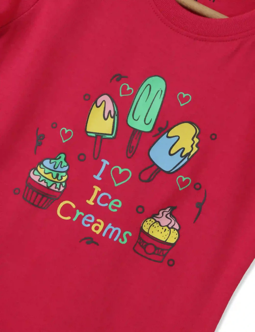 Girls Cotton T-Shirt | Love Ice Creams | Bright Rose Pink | 2-6Y