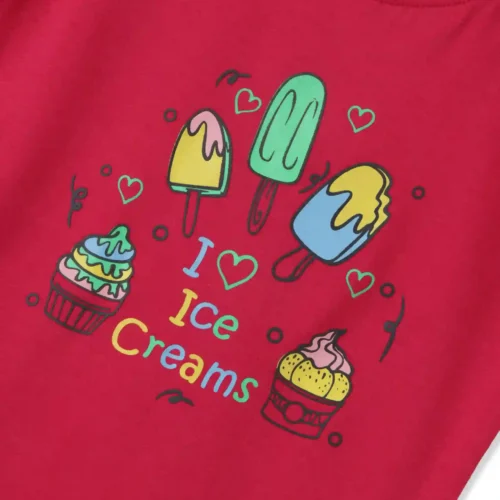 Girls Cotton T-Shirt | Love Ice Creams | Bright Rose Pink | 2-6Y