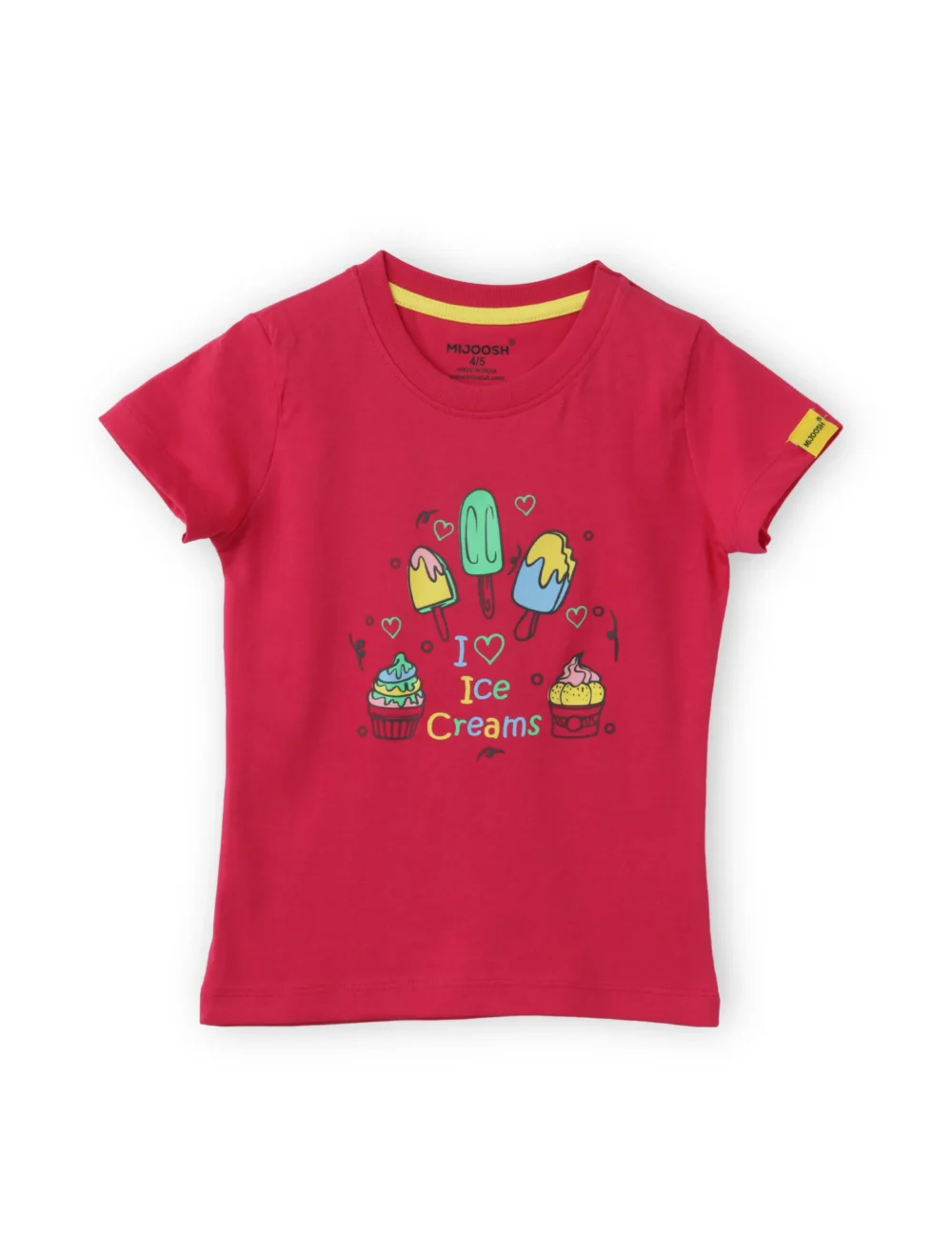 Girls Cotton T-Shirt | Love Ice Creams | Bright Rose Pink | 2-6Y