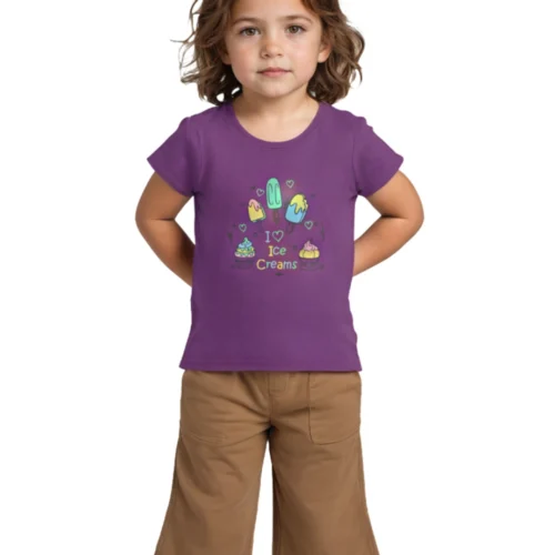 Girls Cotton T-Shirt | Love Ice Creams | Violet Grape | 2-6Y